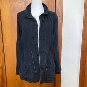 James Perse Charcoal Utility Jacket Button Up Drawstring Waist Pockets Cotton